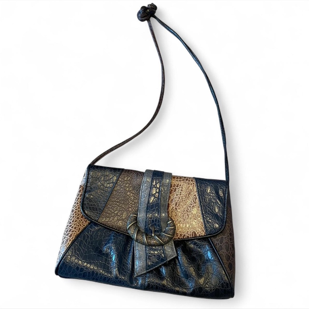 Y2k vintage crocodile leather style bag purse blue brown cream tan colorway